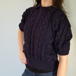 !!3 FOR $25 -- Short sleeved, cable-knit knobby sweater in navy